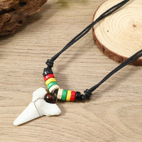 Vintage Style Shark Tooth Wood Bead Necklace for Men and Women