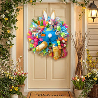 Easter Bunny Wreath Festive Atmosphere Bunny Ribbon Wreath Multi-Layered Ribbons Spring Door Decoration for Homeowners, Porch, Living Room, Fireplace