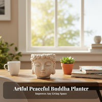 Buddha Head Planter Creative Design Resin Head Plant Pot Tranquil Face Flower Pot With Drainage Hole Home Decoration for Balcony