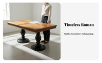 Solid Wood Dining Table Roman Column Legs French Timeless Dining Table Thick Tabletop Home Furniture for Interior Decorators, Hosts, Villa, Restaurant