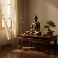 Meditating Buddha Sculpture Antique Finish Seated Buddha Figurine for Buddhists