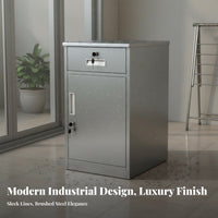 Bedside Nightstand Cabinet Stainless Steel Storage Cabinet Sturdy and Metal Nightstand Locker for Bedroom, Balcony, Garage