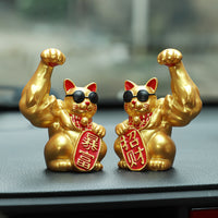 Creative Muscle Lucky Cat Car Dashboard Figurine Resin Decoration Gift