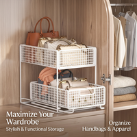 2 Tier Wire Storage Basket Shelf, Pull Out Cabinet Organizer, Handbags Storage,  #variant:Large