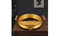 Decorative Metal Tray Gold-Tone Metal Serving Tray Shallow for Tea Service