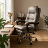 PU Leather Executive Chair Gray High Back Office Chair Upholstered for Study Room
