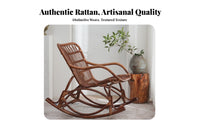 Vintage & design Woven Rocking Chair High spine Design Motion Lounger Thick Padded pad Indoor Furnishing for Seniors, homeowners, New Parents, Balcony, Living Room, Bedroom, book alcove alcove