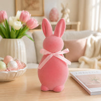 Flocked Bunny Figurine Fuzzy Texture Chunky Hare Decor Tabletop Accent Velvet Hare Ornament for Party, Desktop