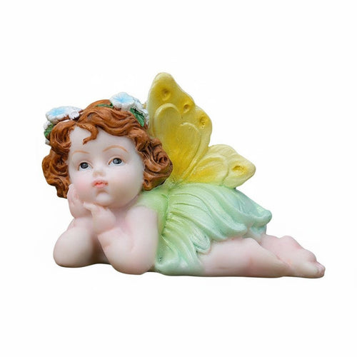 Resin Angel Figurine Colorful Flower Angel Statue Weather Resistant for Desktop