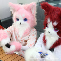 万圣节兽装可戴兽头成品兽头现货毛绒福瑞兽装cos猫猫头套可穿戴