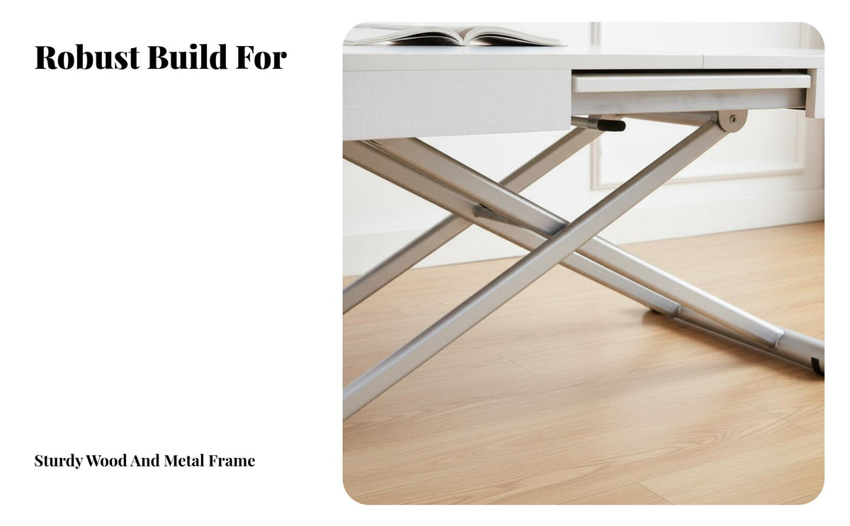 Space-Saving transformable Coffee-to-Dining Table 2-in-1 Design transformable elevateTop Coffee Table Height-Adjustable Living Room Furniture Multi-Functional for Small Apartment Dwellers, Home Office Workers, homeowners