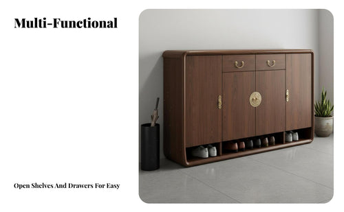 Solid Wood Frame Chinese Design Entryway Cabinet Multi-Functional Entryway Shoe Cabinet Space-Saving Design Freestanding Shoe Organizer Long-Lasting Construction for Homeowners, Families, Apartment Dwellers, Hallway, Living Room, Bedroom, Closet