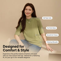Business Casual Mock Neck Knit Top for Plus Size Women, Half Sleeve Pullover Sweater for Office Wear, Breathable Viscose Fibre Blend