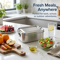 304 Stainless Steel Lunch Box, Double Layer Bento Box, Rust Resistant Metal Lunch Box for Adults, Food Storage Container for Work, Modern Minimalist