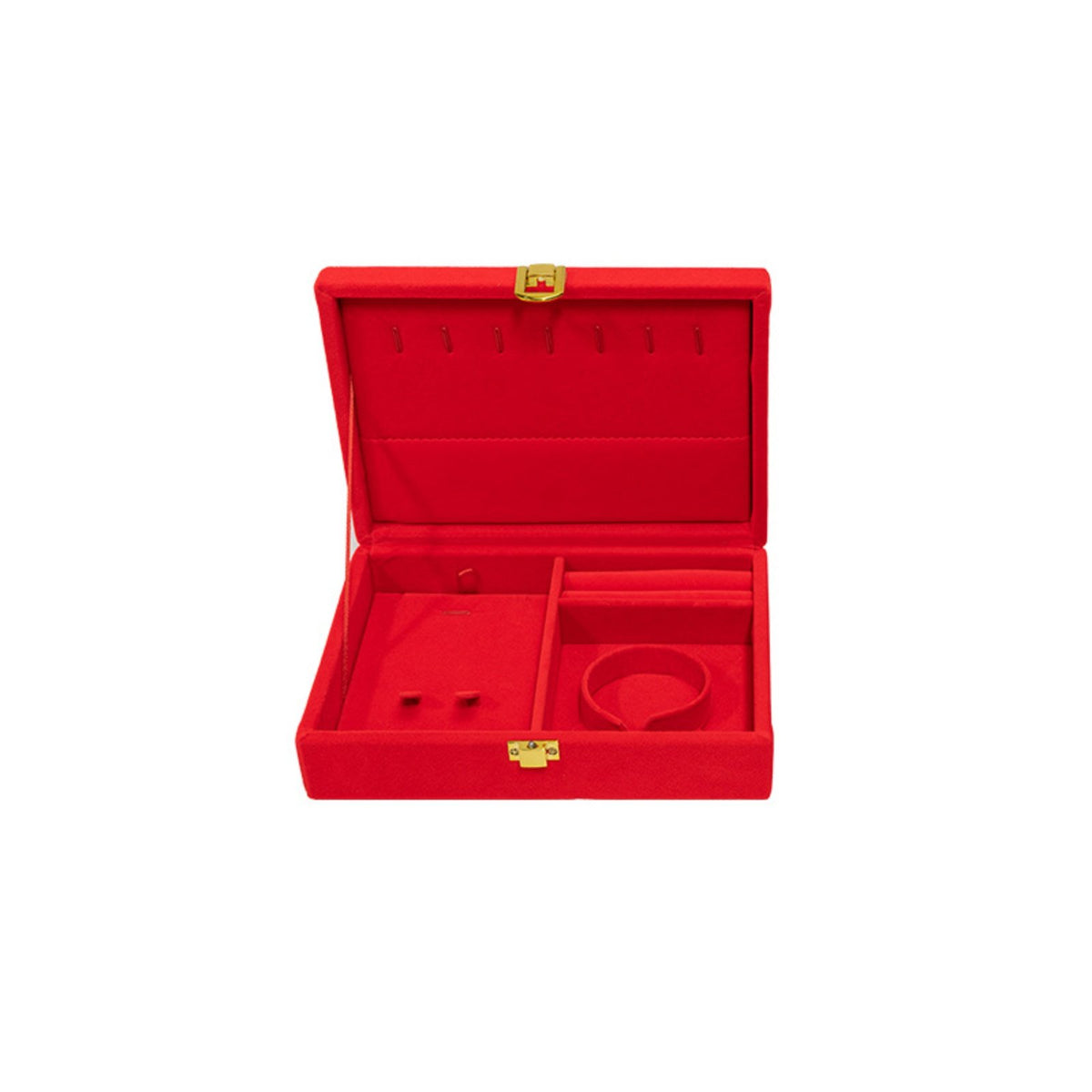 Heirloom-Quality Red Velvet Jewelry Box Multi-Compartment Chinese Wedding Jewelry Box Secure Lock Closure for Bride, Engagement Ceremony