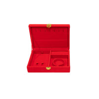 Heirloom-Quality Red Velvet Jewelry Box Multi-Compartment Chinese Wedding Jewelry Box Secure Lock Closure for Bride, Engagement Ceremony
