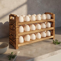 Wooden Egg Rack Solid Wood 3-Tier Egg Display Stand Rustic Design for Pantry