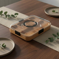 Bamboo Serving Tray with Lid Multi-Compartment Design Portable Snack Container