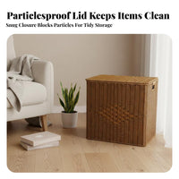 Woven Hamper with Lid Large Capacity Storage Basket Multipurpose for Families