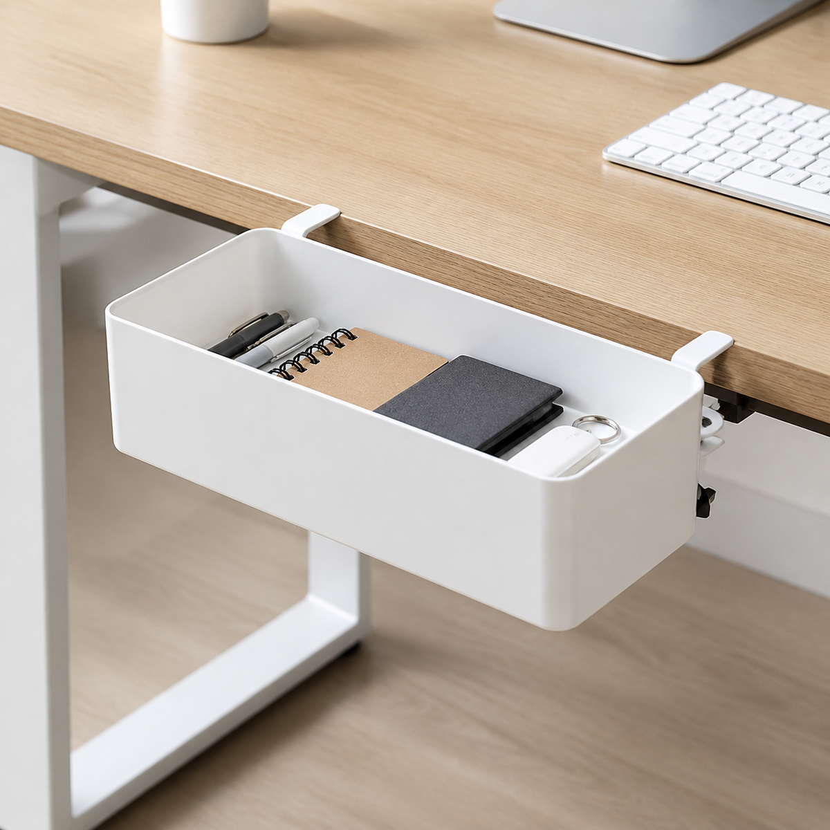 Adjustable Desk Organiser, Desktop Organiser for Pens Pencils Notebooks, Multipurpose Office Storage, 1-Layer Clamp-On Design