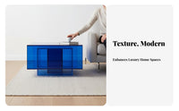 Gradient Acrylic Cube Table Klein indigo space-saving End Table Light Luxury design Easy to Clean for Homeowners, Young Adults