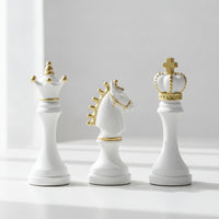 3 Pieces Gold-Trimmed King Chess Piece Matte Chess Figurines Sculptural Decorative for Collectors, Desk, Office, Classroom