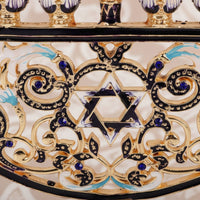 9 Branch Hanukkah Menorah Vintage Design Metal Nine Arm Candle Holder Colorful