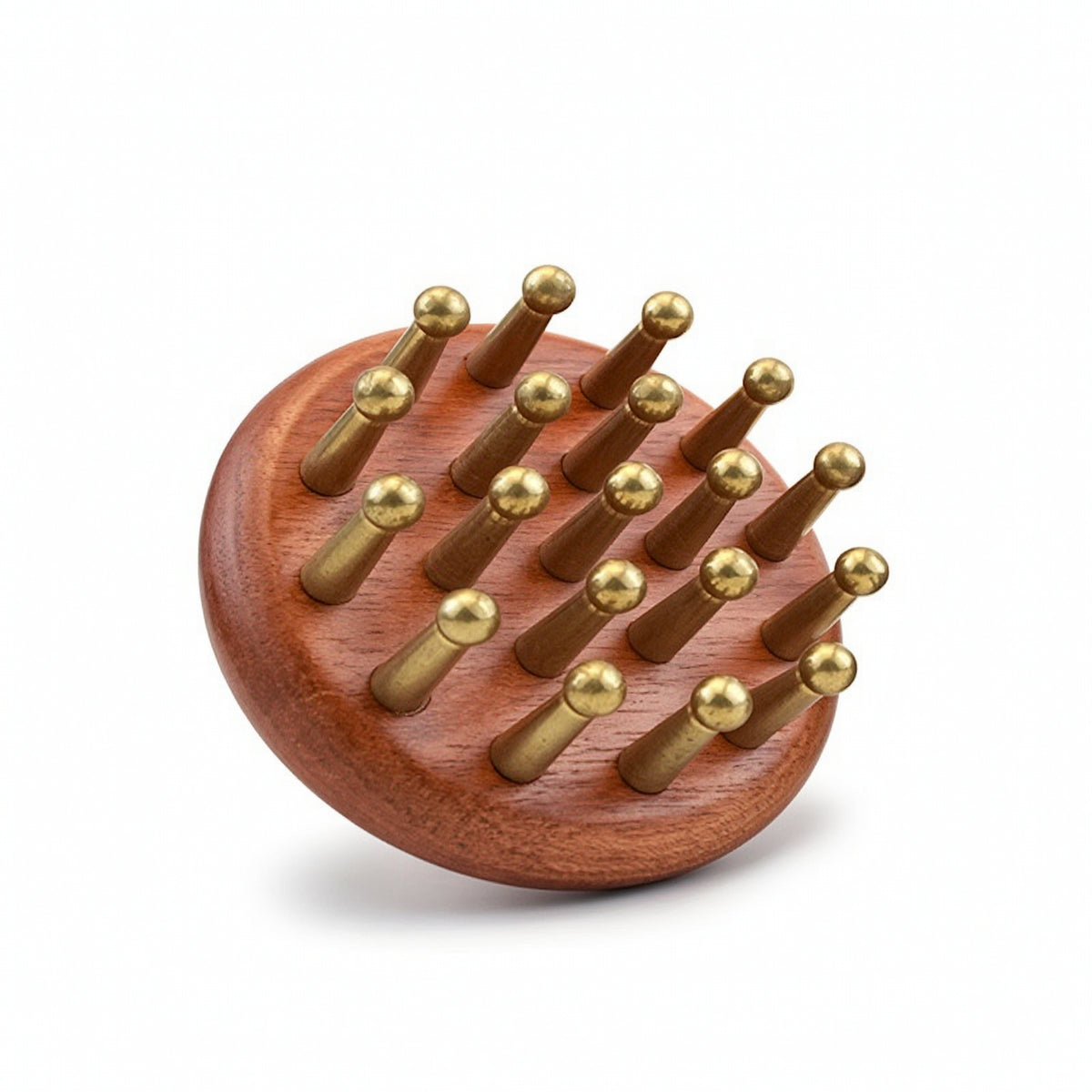 Handheld Wooden Massage Brush with Brass Pins Manual Brass Pin Massager Rounded-Tip Wood Treatment Massage Tool Compact for Home Spa