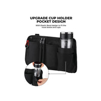 Wheelchair Storage Bag Multifunctional Armrest Hanging Bag with Cup Holder, Oxford Cloth Organizer