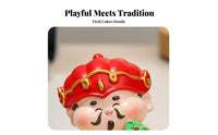 Creative Design Chinese God of Wealth Statue Hand-Painted Cartoon Prosperity Deity Figurine Stable Base for Office Workers, Business Owners