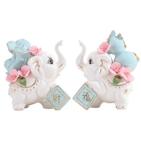 Elephant Statues with Plaques Glossy Ceramic Elephants Elegant for Shelf, Office