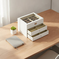 Three-Tier Eyewear Organizer 24-Compartment Glasses Display Case with Lid Transparent Sunglass Box with Drawer Clear for Collectors, Dressing Table, Closet