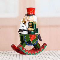 30cm Wooden Nutcracker Soldier Rocking Horse Christmas Decoration