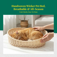 Rattan Pet Bed, Cooling Cat Cave, Removable Pad, Cleanable