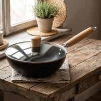 Frying Pan for Induction Hob and Saucepan Use, Iron Wok Style Stir Fry Pan for Induction Cooker, Mini Egg Pan with Lid, Small Wok Design Piece