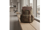Waxed Canvas Backpack Retro Backpack with Leather Trim Classic Rucksack for Journeyers, Travel