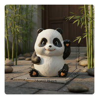 Cute Panda Statue Couple Design Waving Panda Figurine Hand-Painted for Bookshelf