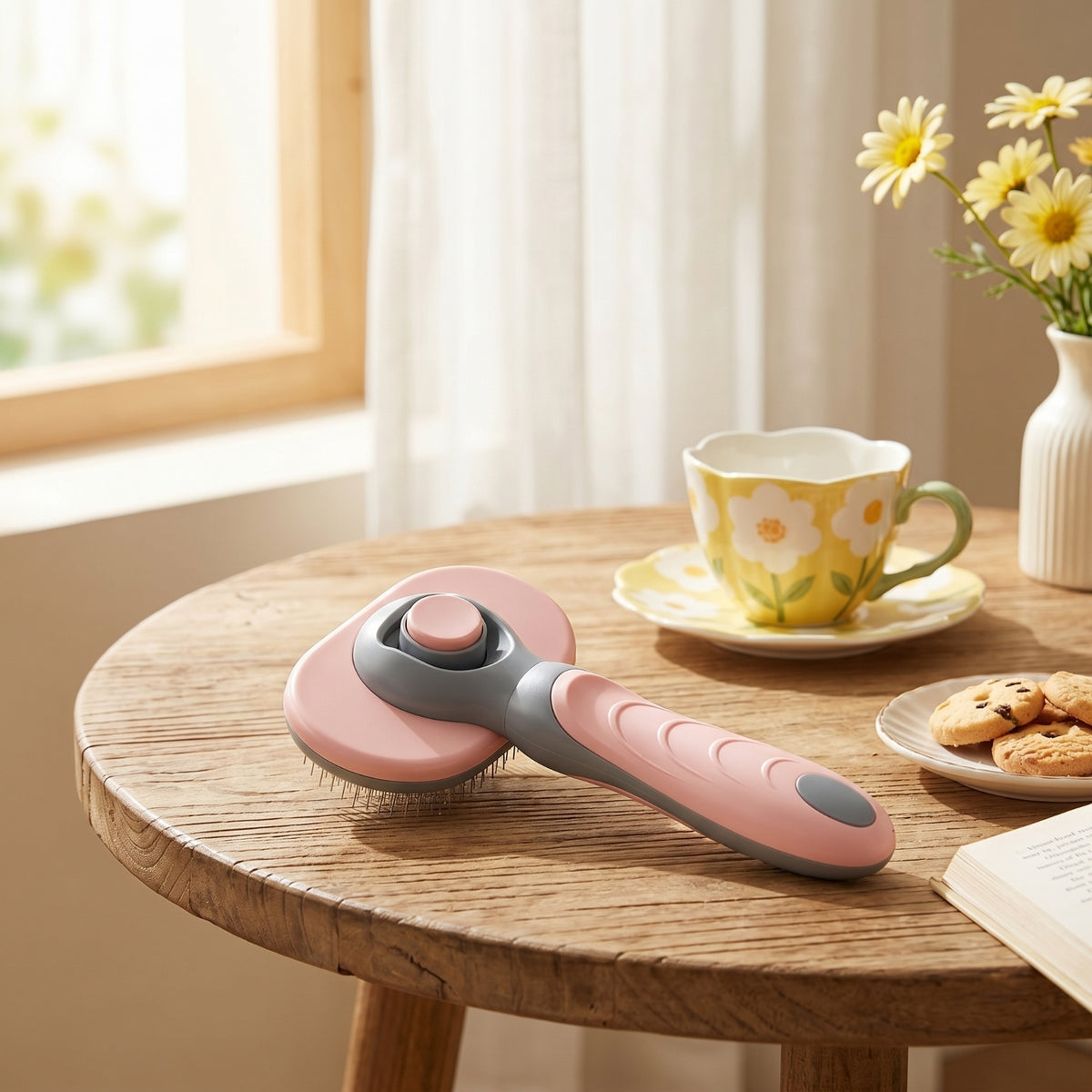 Gentle Pet Brush with Self-Cleaning Button Safe Slicker Brush with Safeguarding Tips Handheld Long-Lasting for Shedding Season