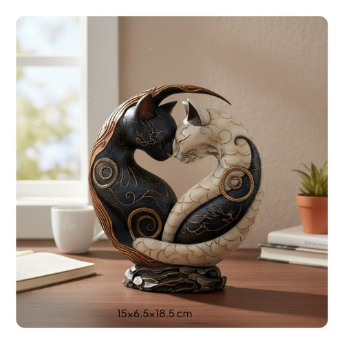 Two-Tone Balance Feline Statue Artistic Depth Black and White Feline Decor