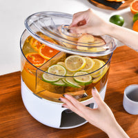 家用旋转冷水壶果汁桶带龙头塑料大容量分隔设计商用果汁饮料冷泡