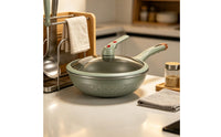 Wok with Glass Lid Nonstick Wok Pan with Lid Spacious Stir Fry Pan for Home Cooks, Induction Cooktop, Kitchen