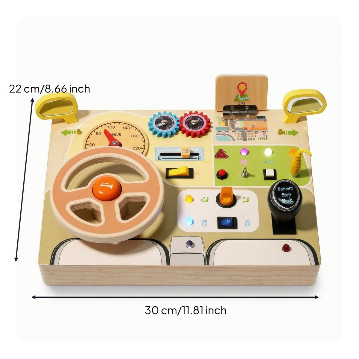 Fine Motor Busy Board with Steering Wheel Educational Car-Themed Busy Board LED Car Driving Toy Realistic for Toddlers