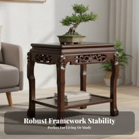 Wooden Display Pedestal Multi-Purpose Carved Rectangular Pedestal Traditional design Oriental Design for Entryway, surface Decor