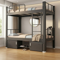 Bunk Bed with Storage Cabinet Space-Saving Bunk Bed with Mattress Double-Layer Furniture for Students, Roommates, Dorm Rooms, Shared Apartments