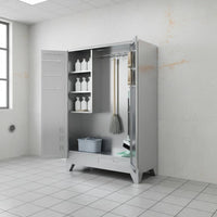 Stainless Steel Cleaning Cabinet Easy to Clean Mop and Broom Storage Cabinet Rustproof Mop and Broom Organizer for Janitors, School, Balcony, Basement
