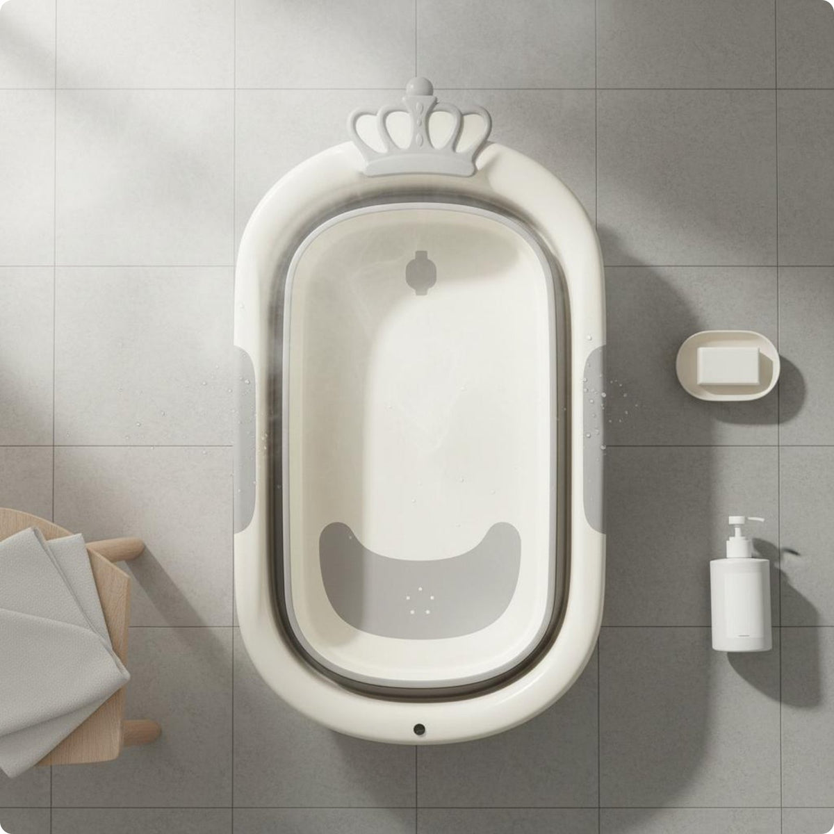 Foldable Baby Bathtub Sleek Finish Crown-Top Baby Tub for Infants