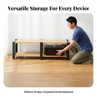 Multi-tier Household Furniture Audio Tower with Open Shelf Media Cabinet and Industrial Style TV Console Featuring Steel Frame and Particle Board Suitable for Home Theater Equipment Organization Media Room Living Room