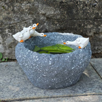 Duck Figurine Planter Creative Design Faux Stone Duck Pot Hand-Painted for Patio