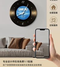 跨境钢化玻璃时钟静音表挂钟墙黑色复古唱片卧室客厅玄关柜挂钟