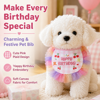 Plaid Dog Birthday Bandana and Hat Set, Princess Dog Birthday Outfit for Small Dogs, Lace Trim Pet Party Accessories